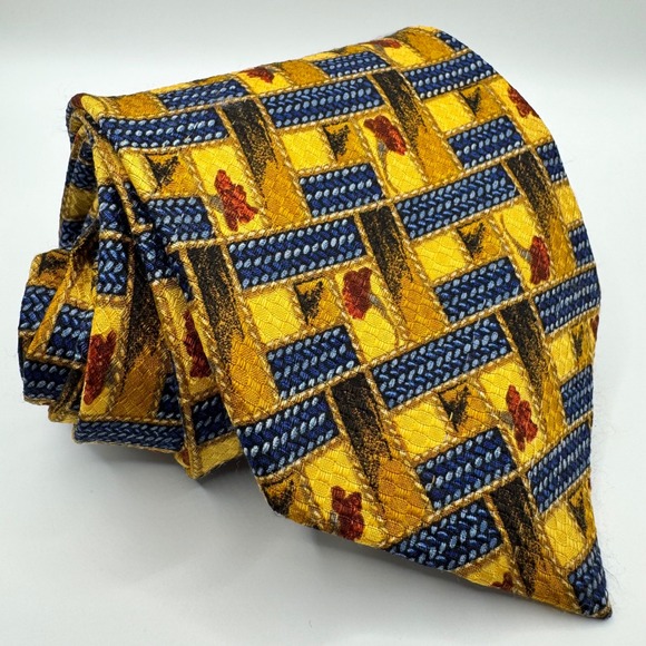 Ermenegildo Zegna Other - Ermenegildo Zegna Mens Silk Tie Yellow Blue Geometric Floral Weave Italy‎ Luxury